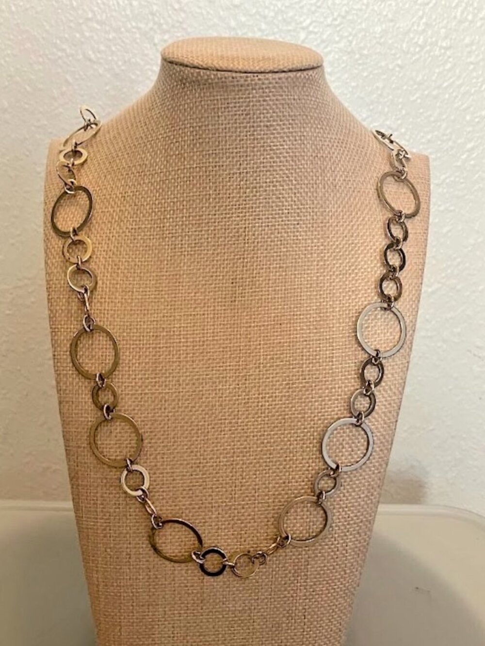 Chico's Long Mixed Metal Circle Link Chain Necklace Layer Modern Boho